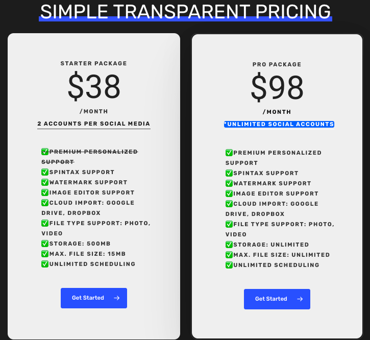 Heropost Review: Pricing Table